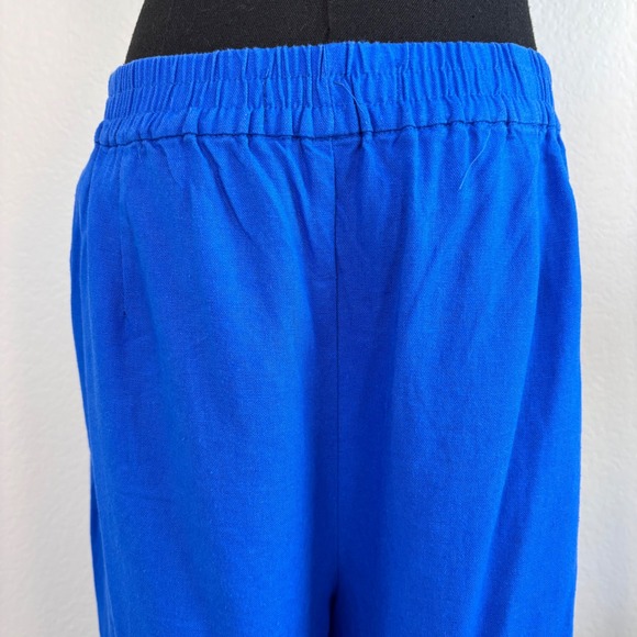ZARA Linen Blend Wide Leg Palazzo Pants, Size Large, Royal Blue, Elastic Waist - Picture 15 of 16
